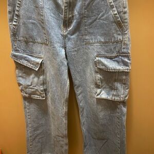 Bluivy Womens Relaxed Light Gray Cargo Jeans